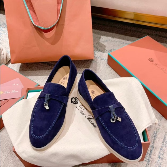 Loro Piana Royal Blue Suede Loafers main image 6